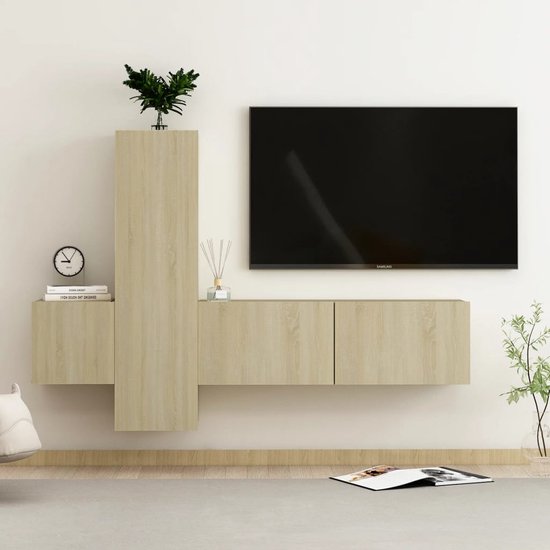 vidaXL - 3-delige - Tv-meubelset - bewerkt - hout - sonoma - eikenkleurig