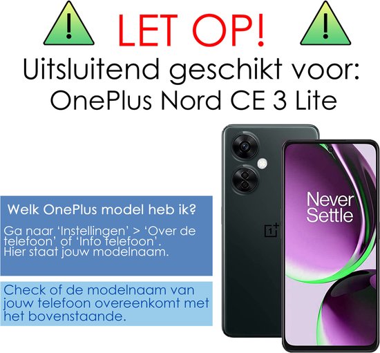 Telefoonhoesje met tekst 'LET OP! Uitsluitend geschikt voor: OnePlus Nord CE 3 Lite'.