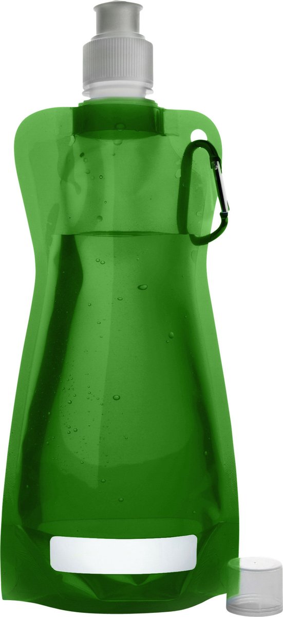 Waterfles/drinkfles/sportbidon opvouwbaar - groen - kunststof - 420 ml - schroefdop - karabijnhaak