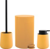 MSV Toiletborstel in houder/zeeppompje/pedaalemmer - badkamer set Malmo - keramiek - saffraan geel