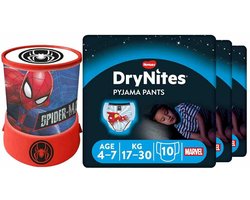 DryNites Luierbroekjes Boy 4-7 jaar Voordeelbox + Spiderman Led Projector Lamp Pakket