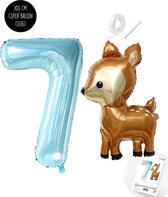 Snoes - Bambi Basis ballon set XXL Cijferballon Baby Blue 7 - Lief Hert + Cijfer Ballon 7 Jaar - Helium Geschikt