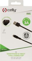 USB-Kabel Type-C, 2 meter, Zwart - Rubber - Celly