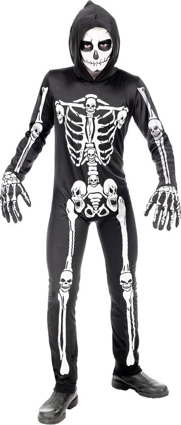 Widmann - Spook & Skelet Kostuum - Botten En Beenderen Skelet Halloween Kind Kostuum - Zwart / Wit - Maat 140 - Halloween - Verkleedkleding