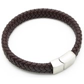 Sorprese armband - Special - armband heren - bruin - gevlochten leer - 20,5 cm - cadeau - Model O