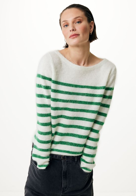 Striped Trui With Wide Neckline Dames - Pearl White - Maat XS