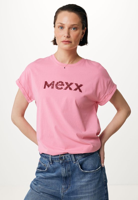 Short Sleeve Logo Carrier T-shirt Dames - Bright Roze - Maat L