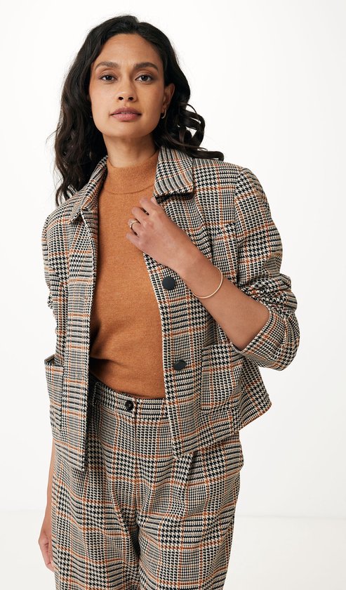 Checked Jacket With Pockets Dames - Camel - Maat 36