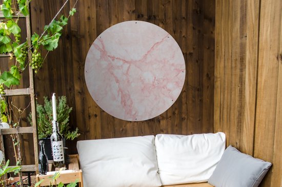 Tuincirkel Marmer - Wit - Roze - Chic - 90x90 cm - Ronde Tuinposter - Buiten