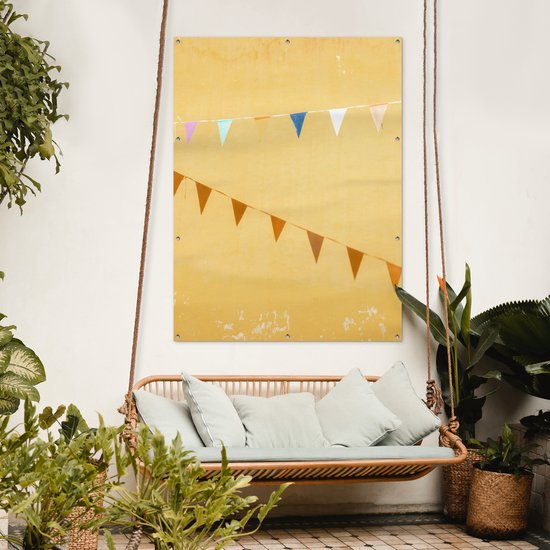 Décoration murale extérieure Drapeaux - Fête - Jaune - Coloré - 120x160 cm - Toile de jardin - Affiche extérieure
