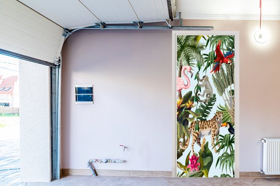 Sticker de porte Jungle - Animaux - Filles - Enfants - Garçons - Flamingo - Perroquet - 95x235 cm - Poster de porte