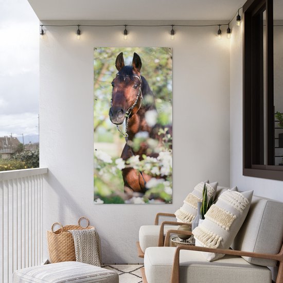 Décoration murale murale d'extérieur Cheval - Fleur - Printemps - 80x160 cm