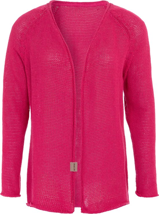 Knit Factory Jasmin Kort Gebreid Dames Vest - Lente & zomer vest - Dames cardigan gemaakt uit 80% gerecycled katoen - Fuchsia - 36/38