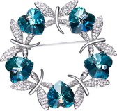 Blauwe Swarovski® Kristal Bloemen Krans broche