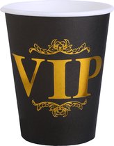 Santex VIP thema feest wegwerp bekertjes - 10x stuks - 270 ml - karton - goud/zwart themafeest