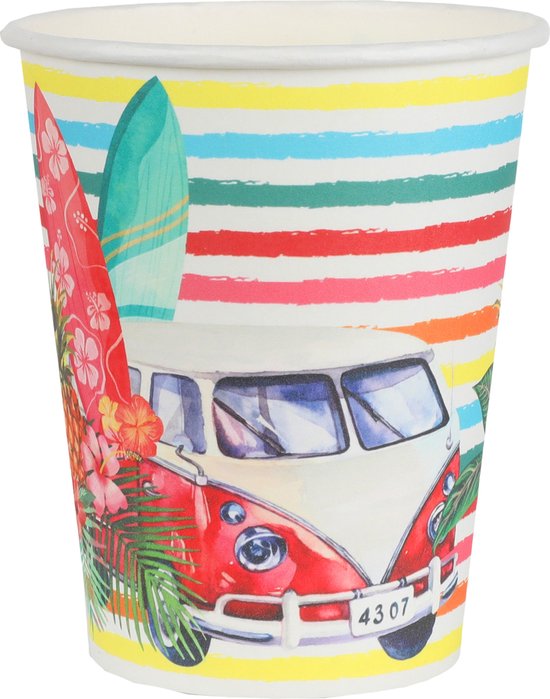Santex Hawaii thema feest wegwerp bekertjes - 10x - 270 ml - karton - Tropisch themafeest