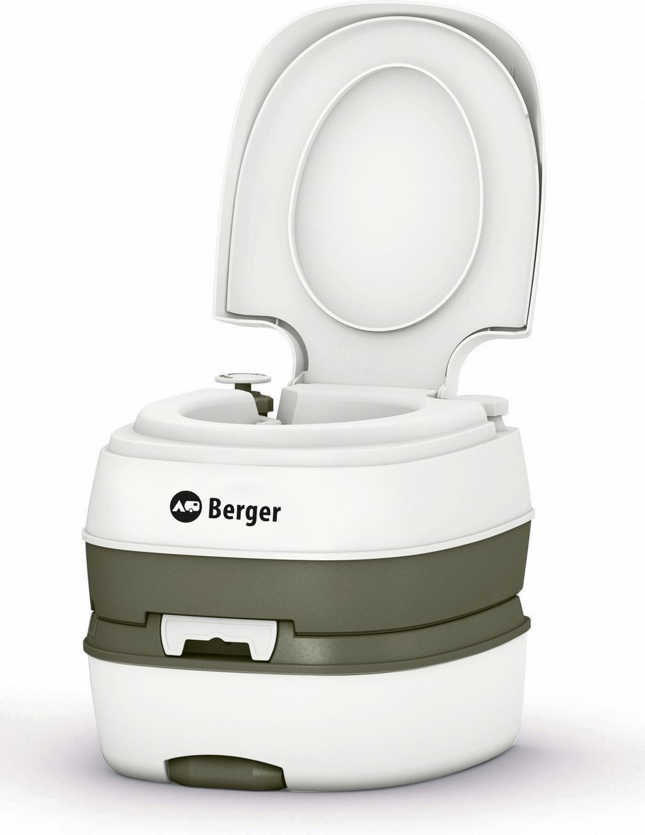 BERGER Campingtoilet Deluxe | Mobiel Toilet | Reis Toilet | Camping Toilet Draagbaar | Voor Camping | Buiten Kampeer Reis Outdoor Toilet | Camper Caravan Toilet | Wit