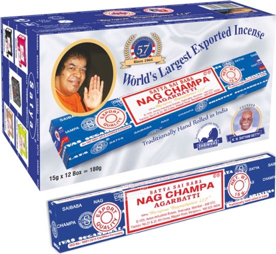 Wierook Satya Nag Champa - Agarbatti klassiek staafjes (12x15gram) - Satya Nag Champa