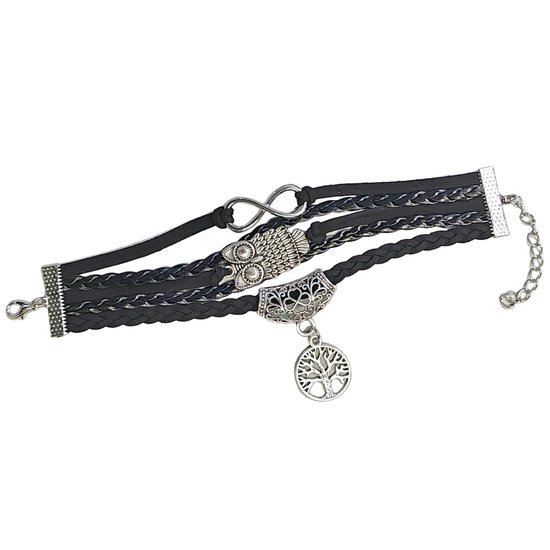 Fako Bijoux® - Multi Armband - Infinity Uiltje Levensboom - Zwart