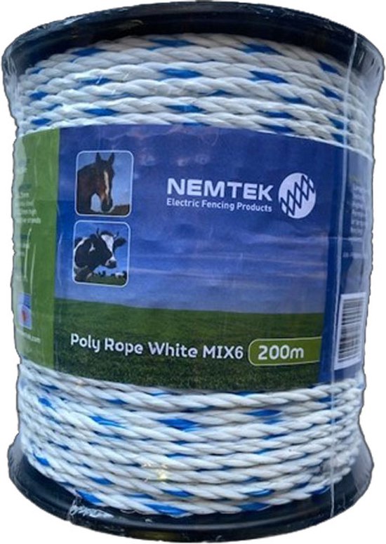 Poly Ultra Mix 6 wit 200m - Schrikdraad touw - Hoge Geleidbaarheid - Gemengde Metaaldraden - Lange Levensduur