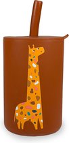 Youly® Rietjesbeker Giraffe - Drinkbeker Kinderen - Kinderservies - Baby Cadeau - Siliconen Beker - Velige Drinkbeker - Bruin - 160 ml