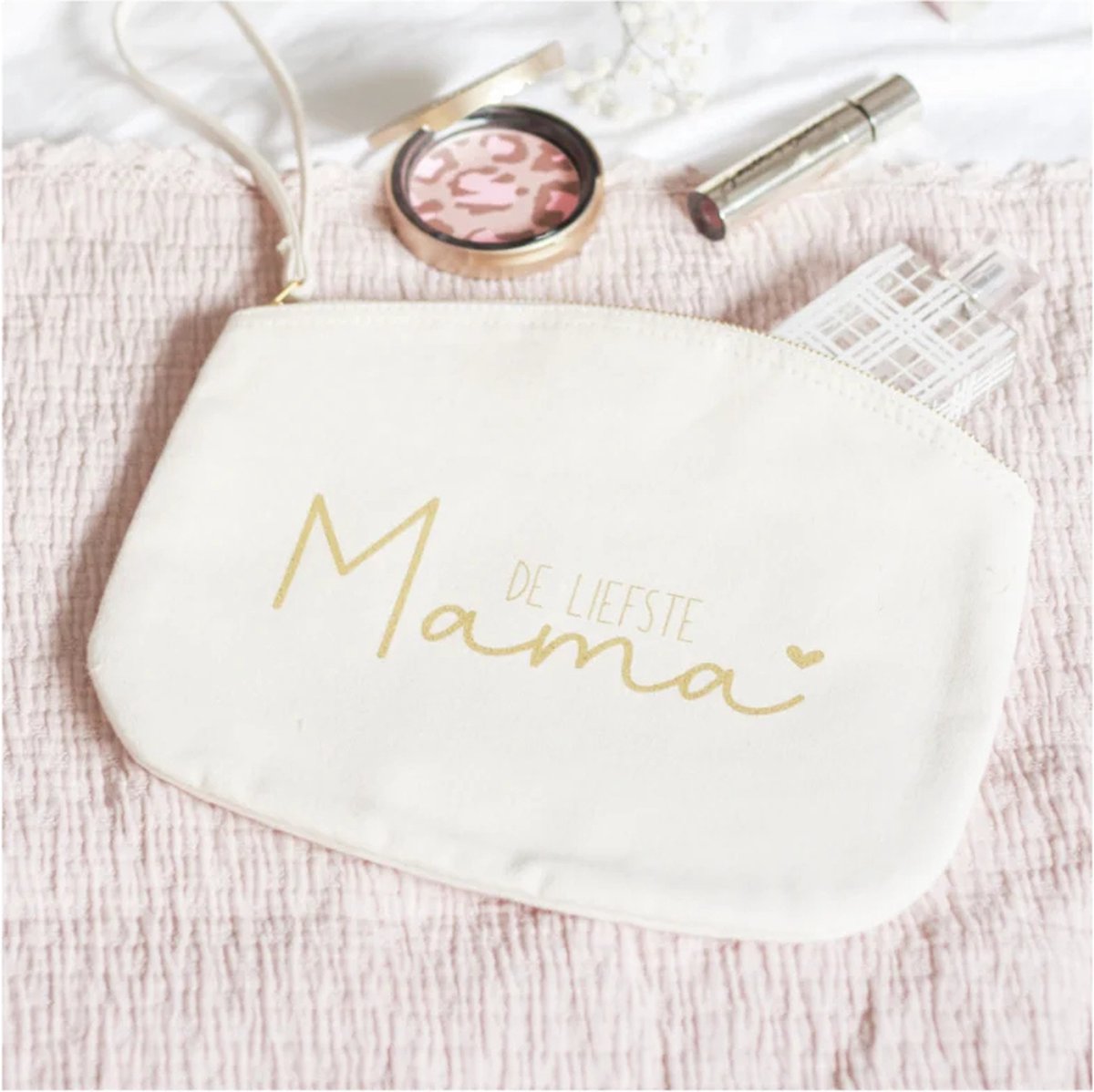 Toilettas - Liefste mama - wit - met tekst