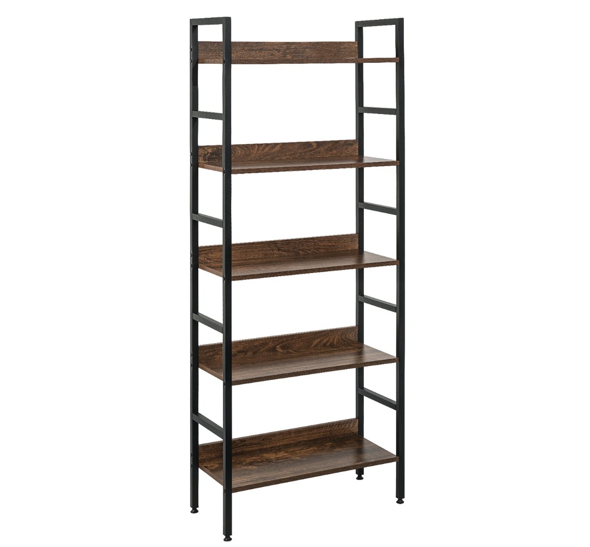 Happyment Boekenkast Oda - Industrieel - 5 Lagen - Bruin/Grijs - Hout Look - Boekenrek - Woonkamer, slaapkamer en kinderkamer - Hout/Metaal - 60 x 27.5 x 160 cm
