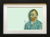 Van Gogh zelfportret met earpods - ingelijst met passe-partout - popart kunst gesigneerd - 15x20cm