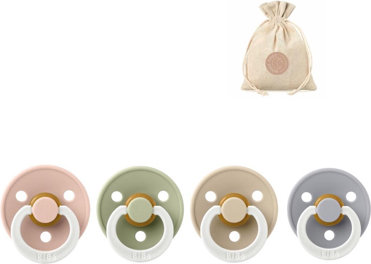Goedkoopste BIBS fopspenen T2 speenzakje BolleToet - glow in the dark blush, vanilla, cloud en sage - 6-18 maanden