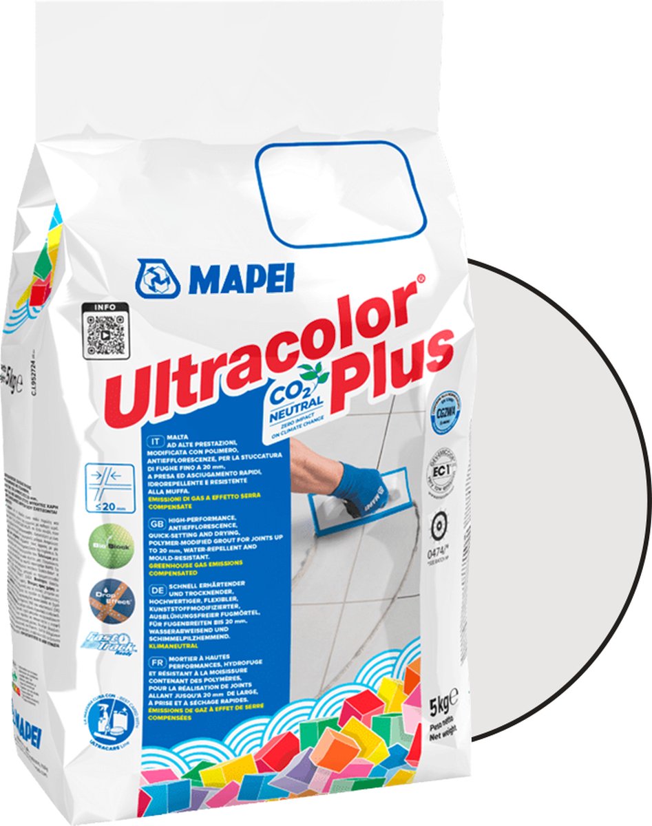 Mapei Ultracolor Plus Voegmortel - Waterafstotend & Schimmelwerend - Kleur 112 Middengrijs - 5 kg - Mapei