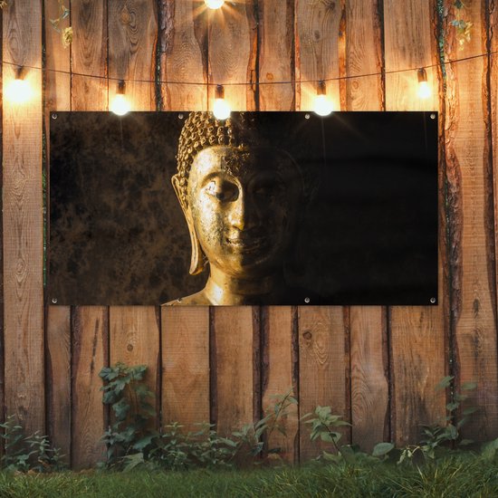 Décoration murale extérieure Bouddha - Image de Bouddha - Or - Spirituel - Zwart - 160x80 cm