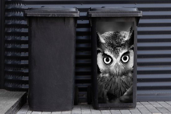 Autocollant conteneur Vogel - Chouette - Portrait - Zwart - Wit - 38x80 cm - Autocollant Kliko