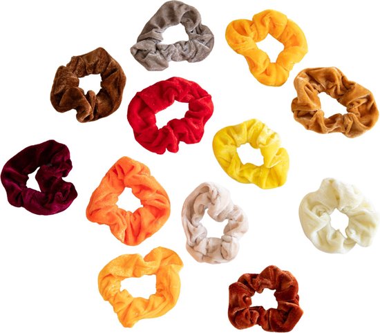 Haar - set van 12 verschillende scrunchies in oranje-geel tinten - haarbandjes - haarelastiek