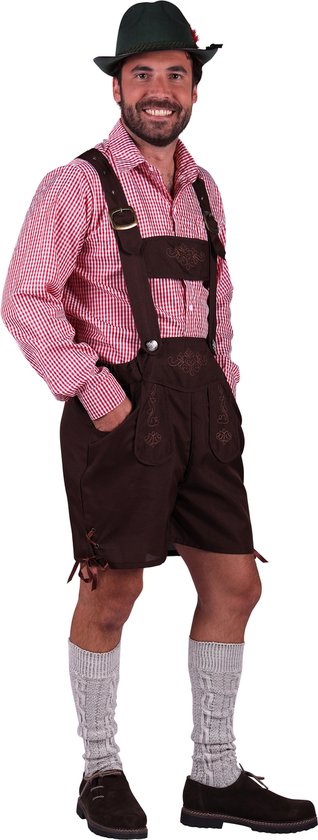 Oktoberfest Klaus lederhosen et chemise rouge-blanc - Taille XL