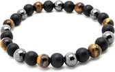 Bracelet Sorprese - Prime - bracelet homme - Zwart Mat et Oeil de Tigre Pierres naturelles - 23 cm - unisexe - cadeau - Modèle R