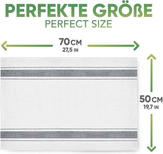 Sidorenko Katoenen Theedoeken Set - 4 Stuks, 45x75 Cm, Grijs/Wit Gestreept
