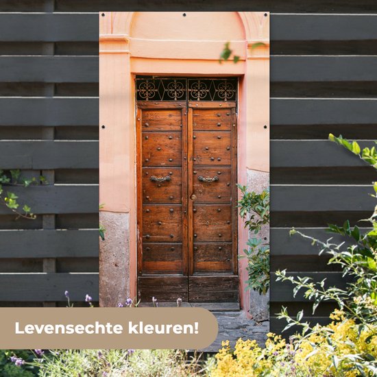 Affiche de clôture Porte - Bois - Plantes - Vert - 100x200 cm - Toile de jardin