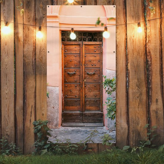 Affiche de clôture Porte - Bois - Plantes - Vert - 100x200 cm - Toile de jardin