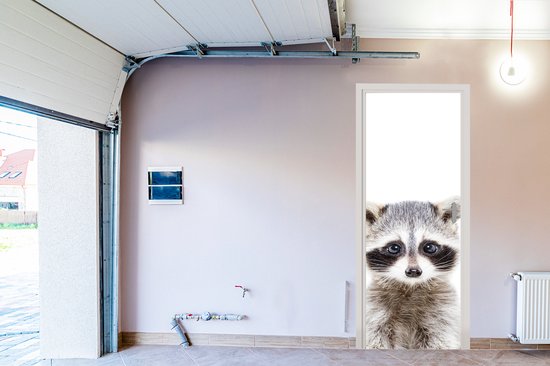 Sticker de porte Raton laveur - Animaux - Nature - Wit - 85x215 cm - Poster de porte