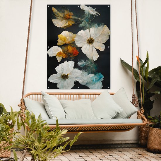 Affiche de jardin - Toile de jardin - Posters de jardin extérieur - Fleurs - Plantes - Zwart - Wit - 90x120 cm - Jardin