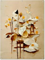Tuinposter - Tuindoek - Tuinposters buiten - Bloemen - Wit - Planten - Vintage - 90x120 cm - Tuin