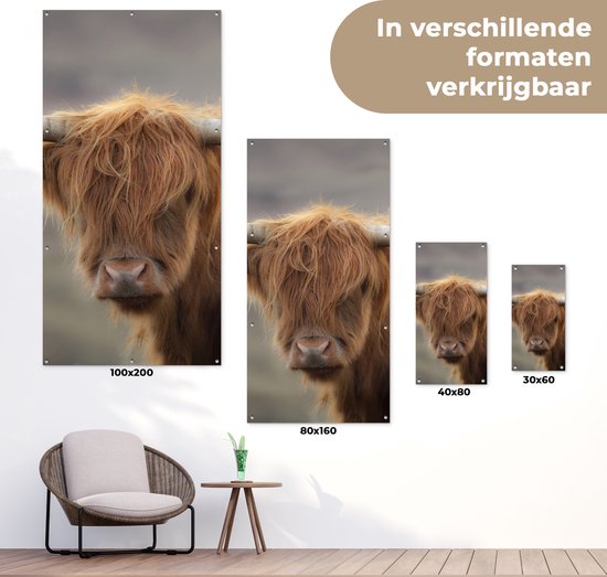 Affiche de jardin Highlander écossais - Cornes - Cheveux - 30x60 cm - Toile de jardin - Affiche extérieure