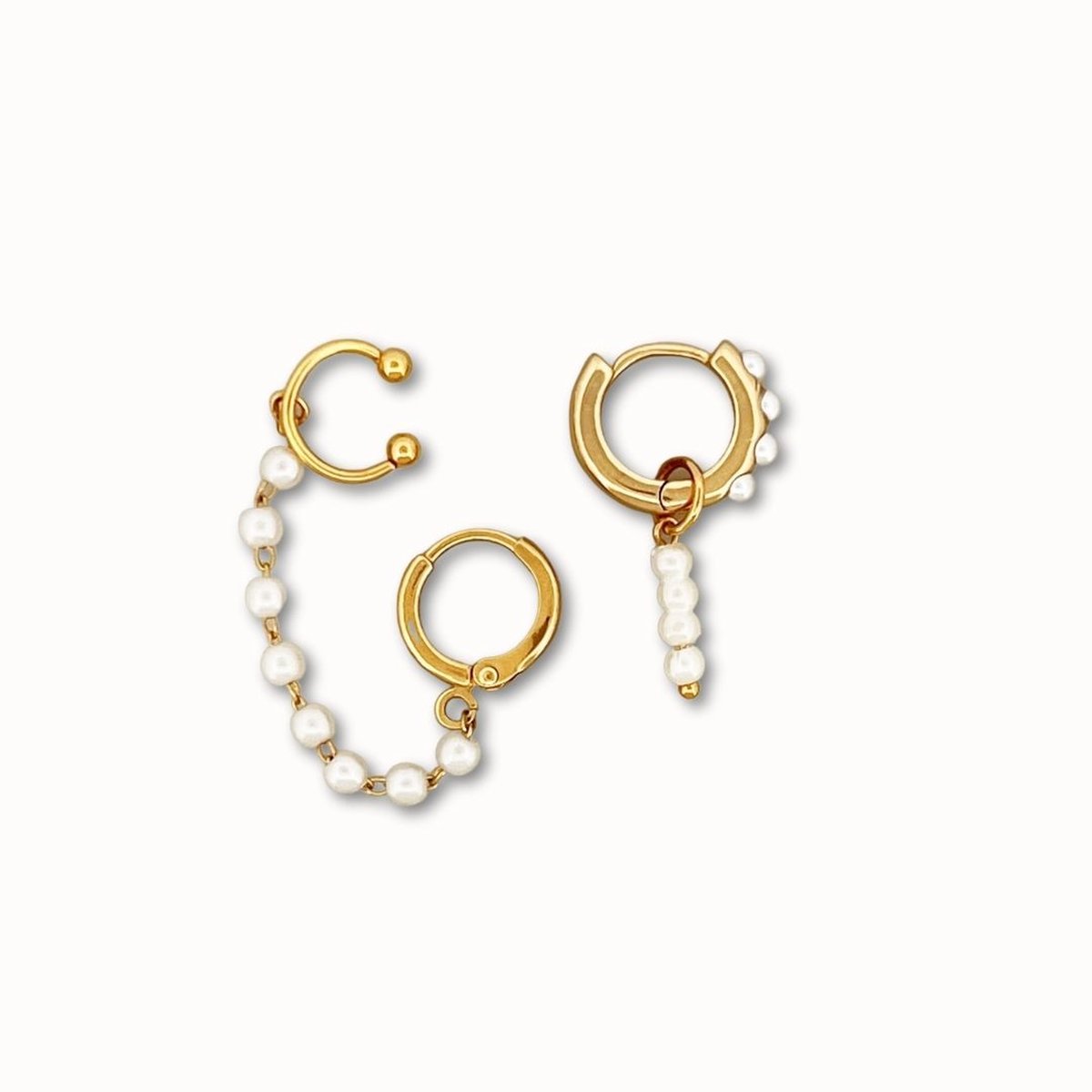 ByNouck Jewelry - Earparty Parel Lover - Sieraden - Vrouwen Oorbellen - Goudkleurig - Parels