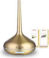 Goliving Aroma Diffuser - Luchtbevochtiger - Aromatherapie - Incl. 2x Etherische Olie - 10 LED kleuren - Geurverspreider - Goud