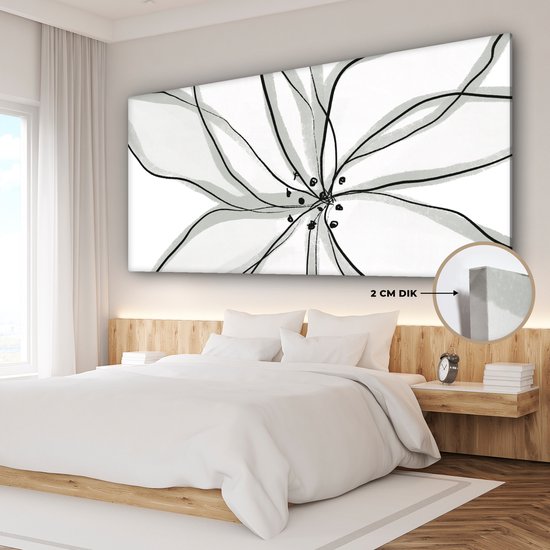 Peinture sur toile 160x80 cm - Décoration murale Bloem - Art - Wit - Zwart - Décoration murale murale salon - Décoration chambre - Accessoires de chambre - Peintures
