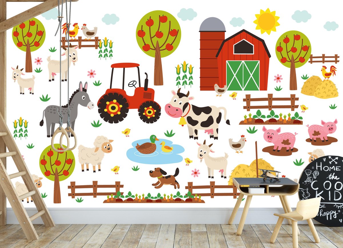 Designed4Kids - Behang kinderkamer - Wandvullend - op de boerderij - 350 breed x 260 hoog