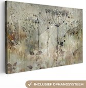 Canvas Schilderij Bloemen - Grijs - Natuur - Kunst - 90x60 cm - Wanddecoratie