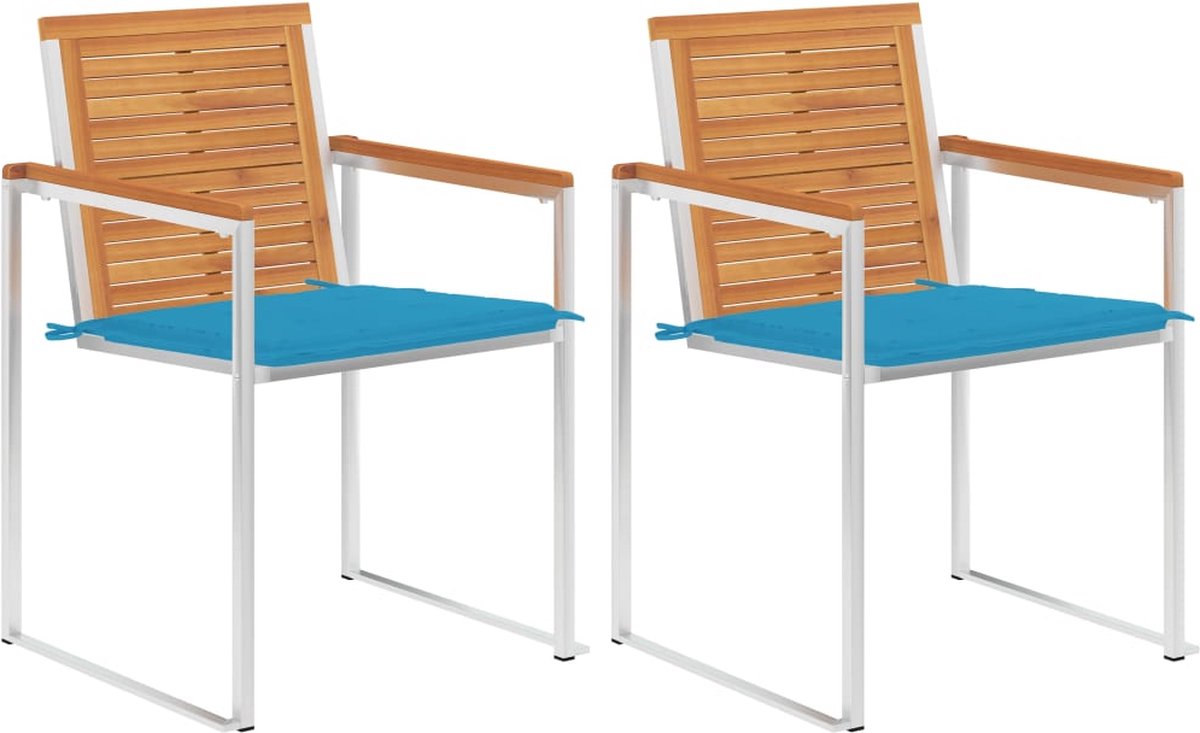 vidaXL - Tuinstoelen - 2 - st - met - kussens - massief - acaciahout - en - staal