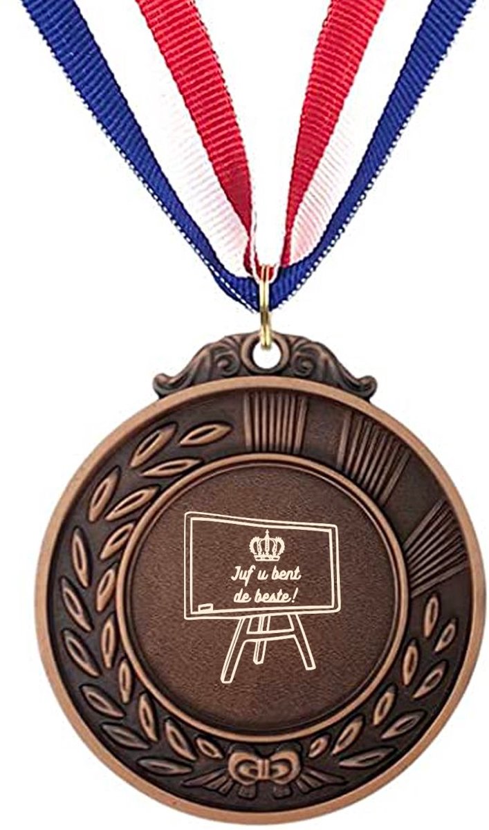 Akyol - juf u bent de beste medaille bronskleuring - Juf - cadeaupakket juf - einde schooljaar - afscheid - leuk cadeau voor je juf om te geven