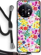 Case Company® - Hoesje met koord geschikt voor OnePlus 11 hoesje met Koord - Little Flowers - Telefoonhoesje met Zwart Koord - Bescherming aan alle Kanten en Over de Schermrand